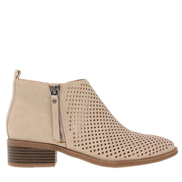 Time And Tru Size 9 Booties Perforated Taupe Low-Heel Memory Foam Side Zip Boots - Picture 3 of 5